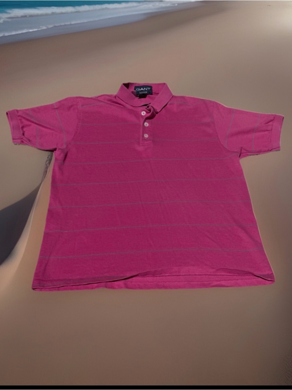 Vintage GANT RUGGER Pink Striped Polo Shirt Made in USA Medium Cotton Pique